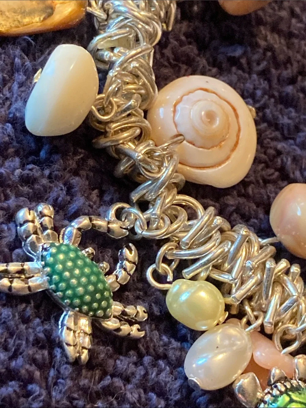 Seaside Charm Bracelet with Green Turtle and Shell Charms
